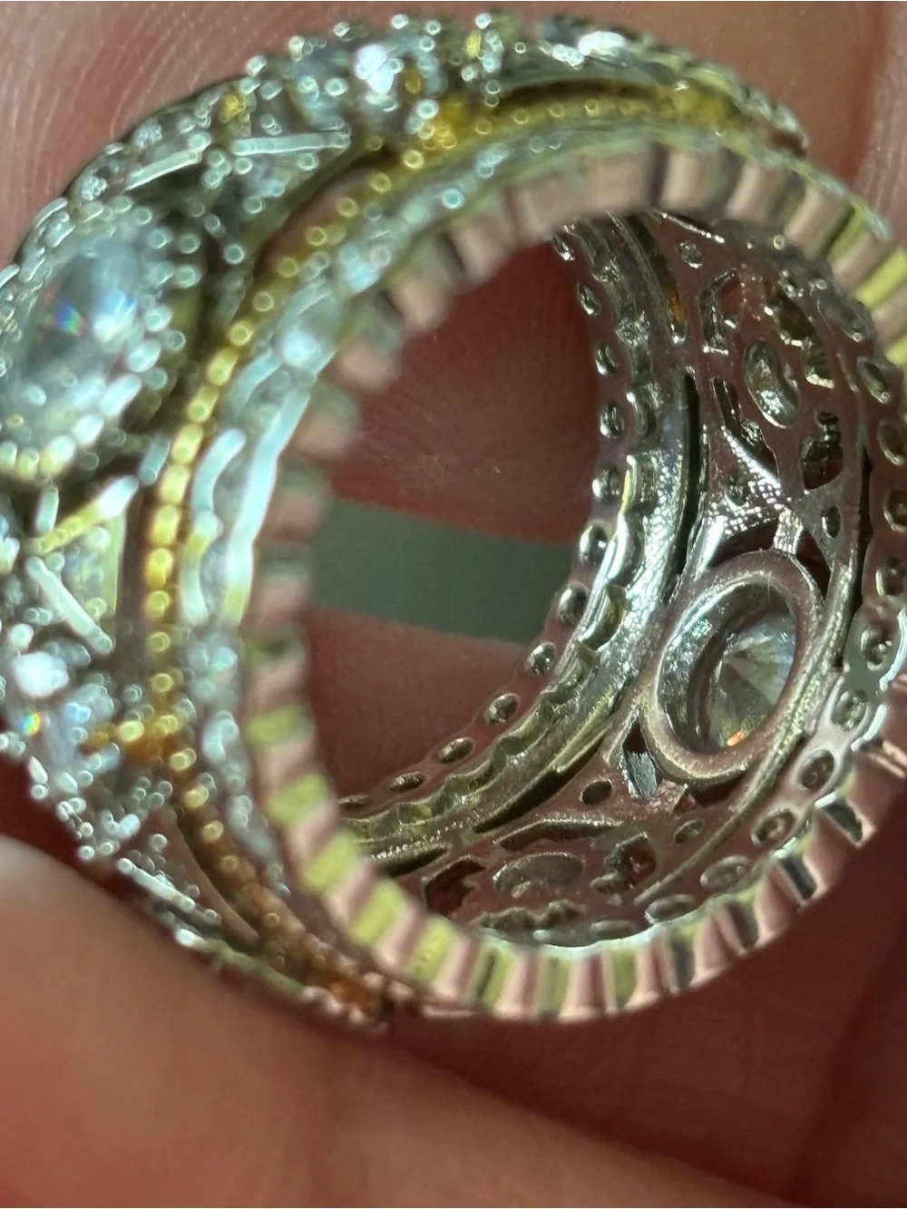 Gold silver and crystal ring